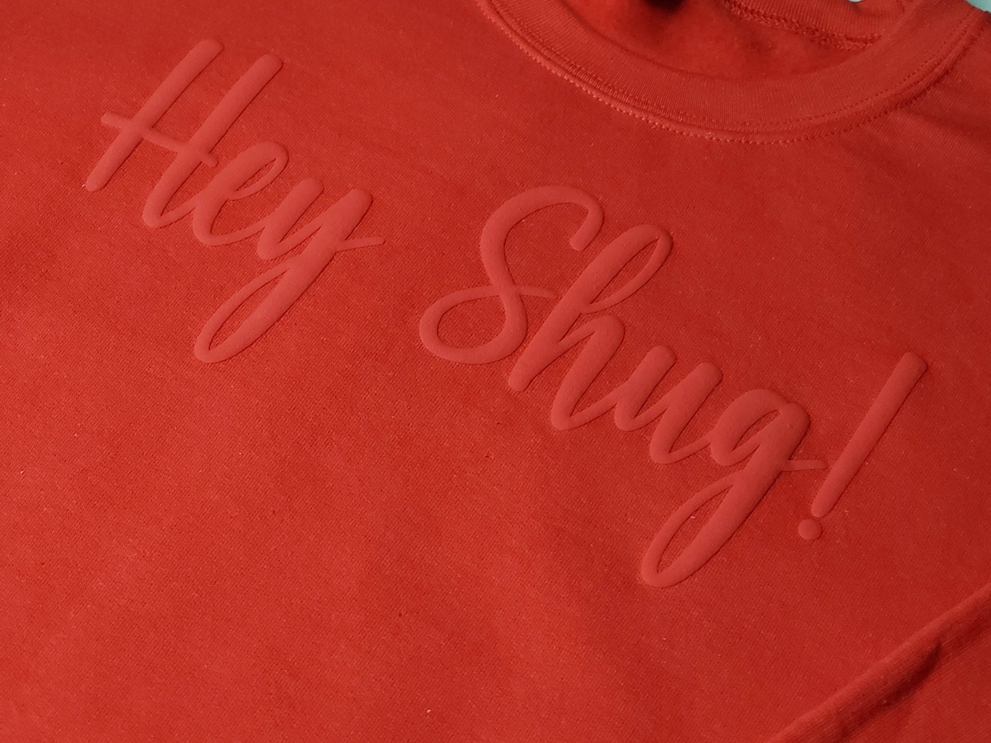 Gorgeous Red on Red Show Your Southern Attitude and Charm with Hey Shug! (R) Unisex Crew Neck Sweatshirt Crewneck Fabric - Top Drop Viral