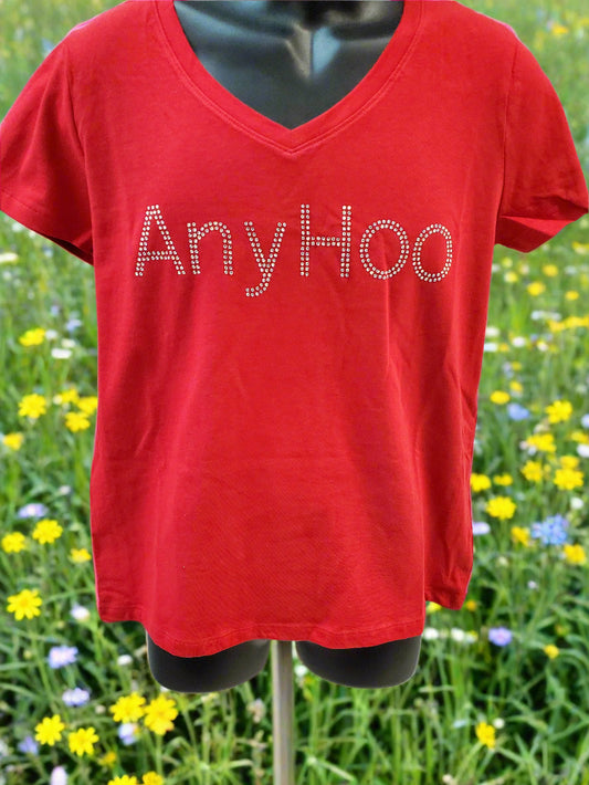 Anyhoo T Shirt with Rhinestones The Polite Southern way to Change the Subject - Top Drop Viral