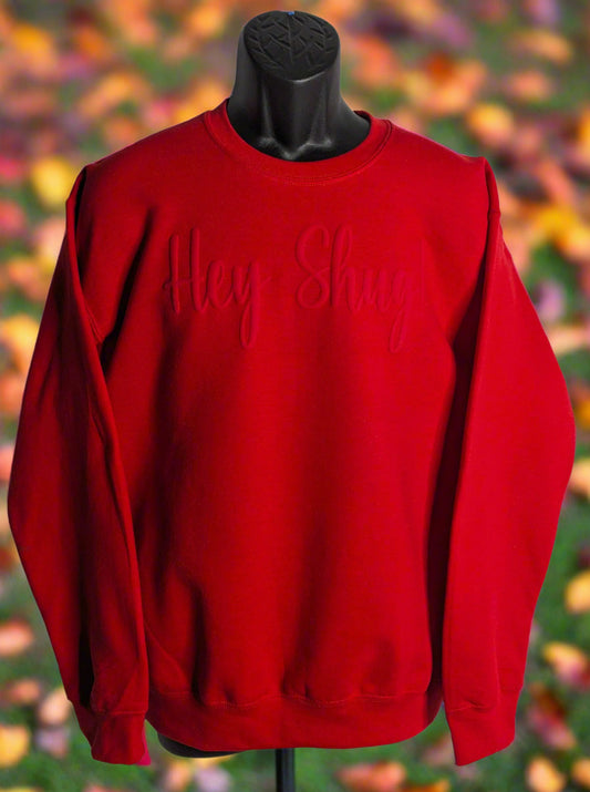 Gorgeous Red on Red Show Your Southern Attitude and Charm with Hey Shug! (R) Unisex Crew Neck Sweatshirt Crewneck Fabric - Top Drop Viral