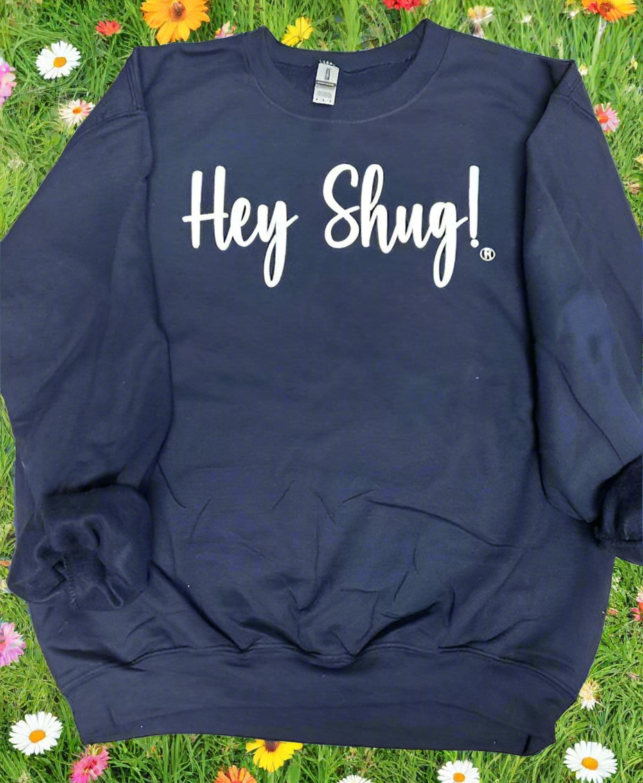 Navy and White Show Your Southern Attitude and Charm with Hey Shug! (R) Unisex Crew Neck Sweatshirt - Top Drop Viral