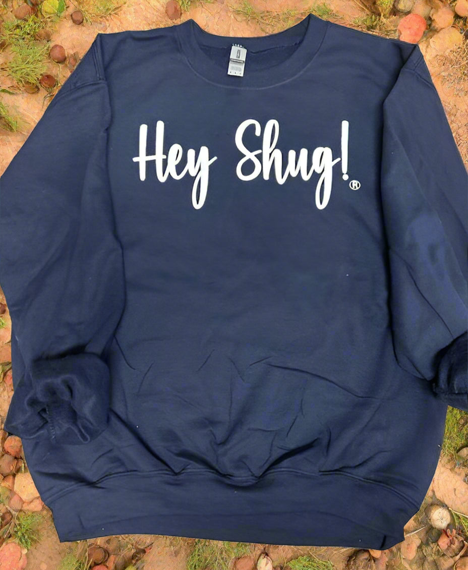 Navy and White Show Your Southern Attitude and Charm with Hey Shug! (R) Unisex Crew Neck Sweatshirt - Top Drop Viral