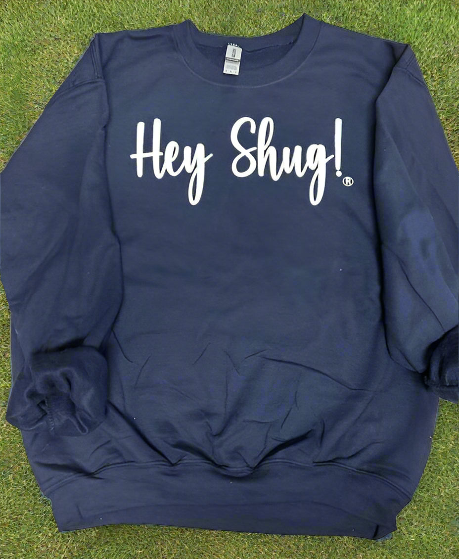 Navy and White Show Your Southern Attitude and Charm with Hey Shug! (R) Unisex Crew Neck Sweatshirt - Top Drop Viral