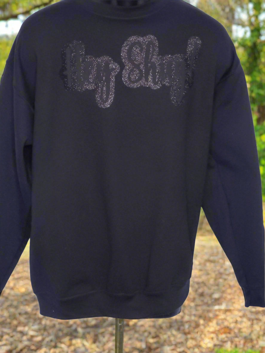 Elegant Black on Black Bling Show Your Southern Style and Charm with Hey Shug! (R) Unisex Crew Neck Sweatshirt Crewneck Fabric - Top Drop Viral