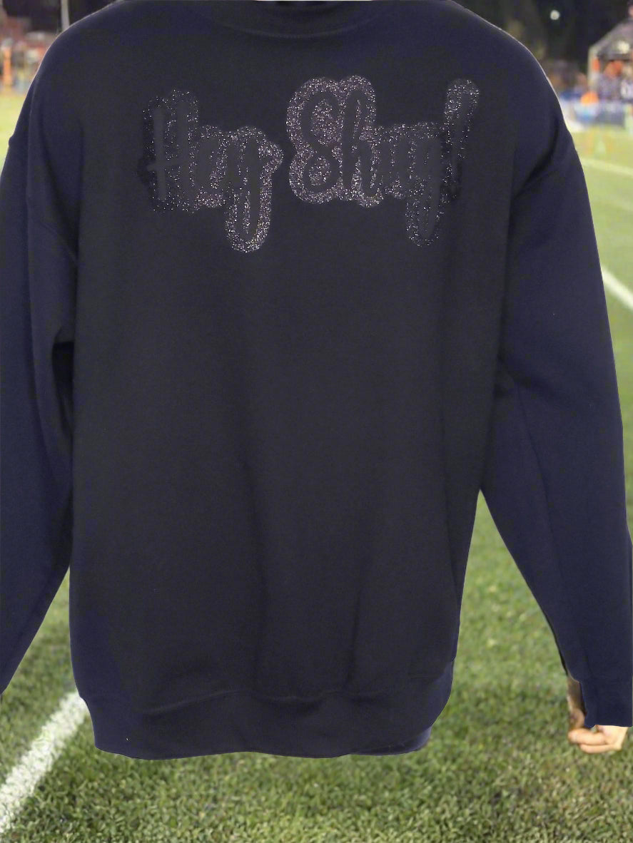 Elegant Black on Black Bling Show Your Southern Style and Charm with Hey Shug! (R) Unisex Crew Neck Sweatshirt Crewneck Fabric - Top Drop Viral