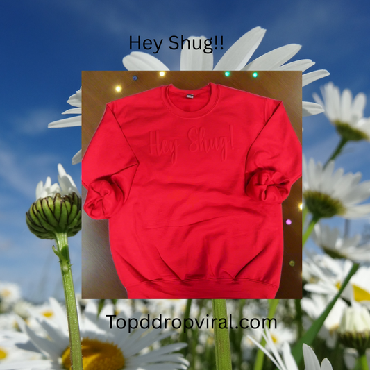 Gorgeous Red on Red Show Your Southern Attitude and Charm with Hey Shug! (R) Unisex Crew Neck Sweatshirt Crewneck Fabric - Top Drop Viral