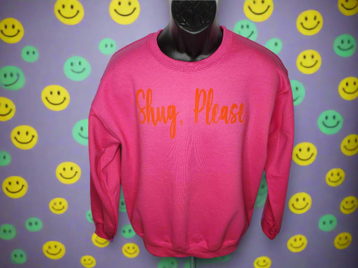 BRIGHT PINK AND ORANGE PUFF, Show Your Southern Side with Shug, Please (R) Unisex Crew Neck Sweatshirt - Top Drop Viral