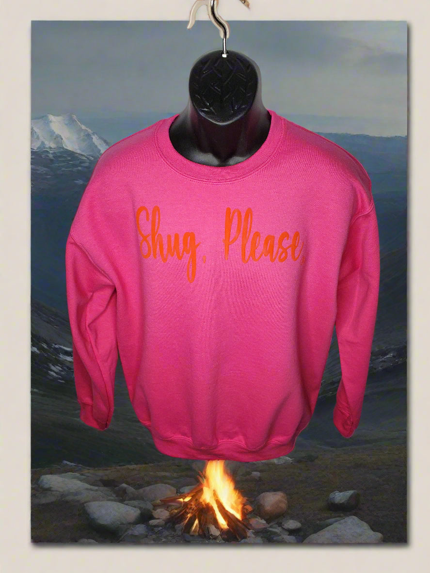 BRIGHT PINK AND ORANGE PUFF, Show Your Southern Side with Shug, Please (R) Unisex Crew Neck Sweatshirt - Top Drop Viral