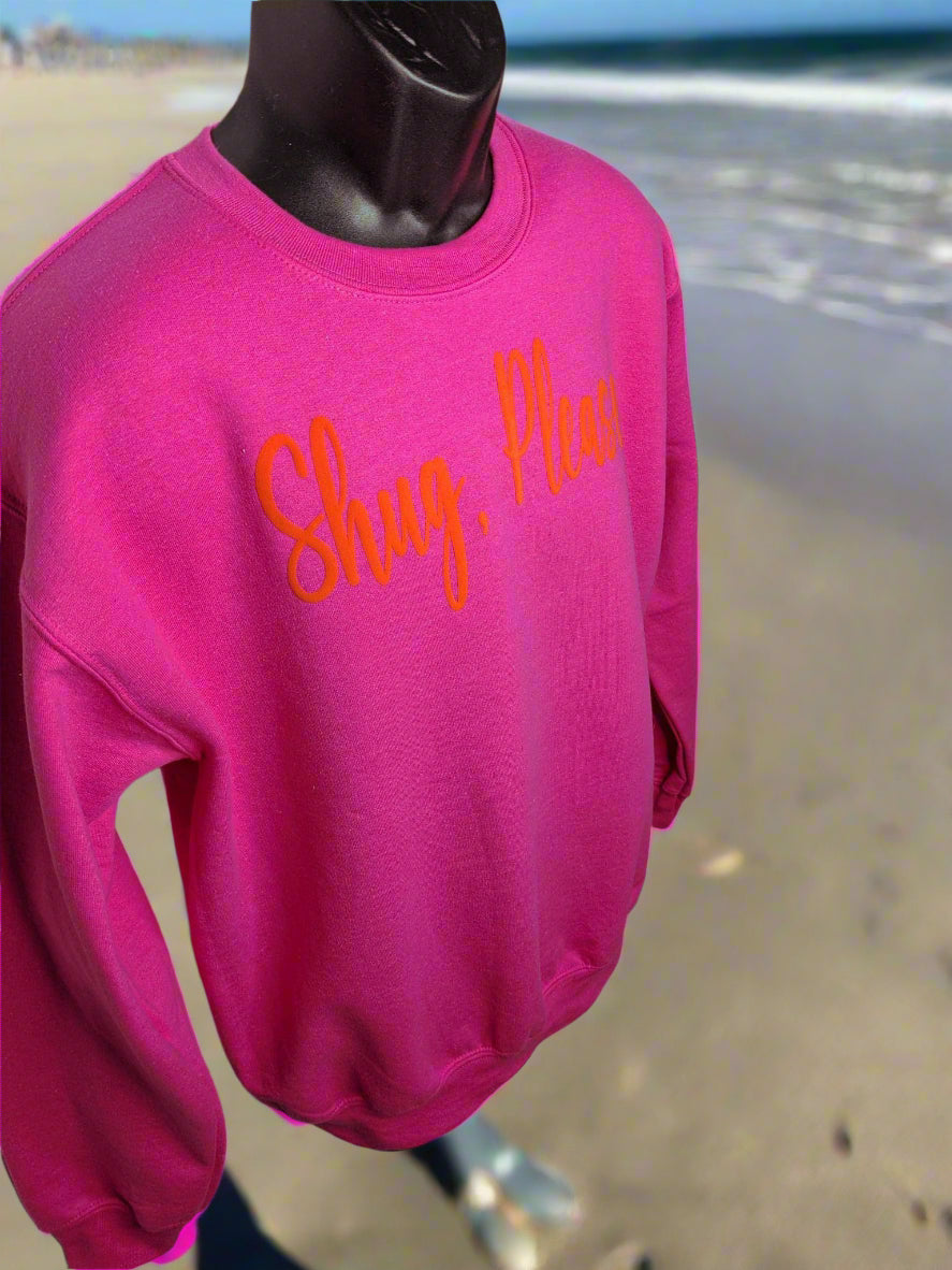 BRIGHT PINK AND ORANGE PUFF, Show Your Southern Side with Shug, Please (R) Unisex Crew Neck Sweatshirt - Top Drop Viral