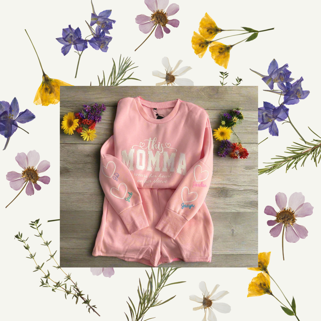 This Momma Wears Her Heart on Her Sleeve 2 Piece Short Set - Top Drop Viral
