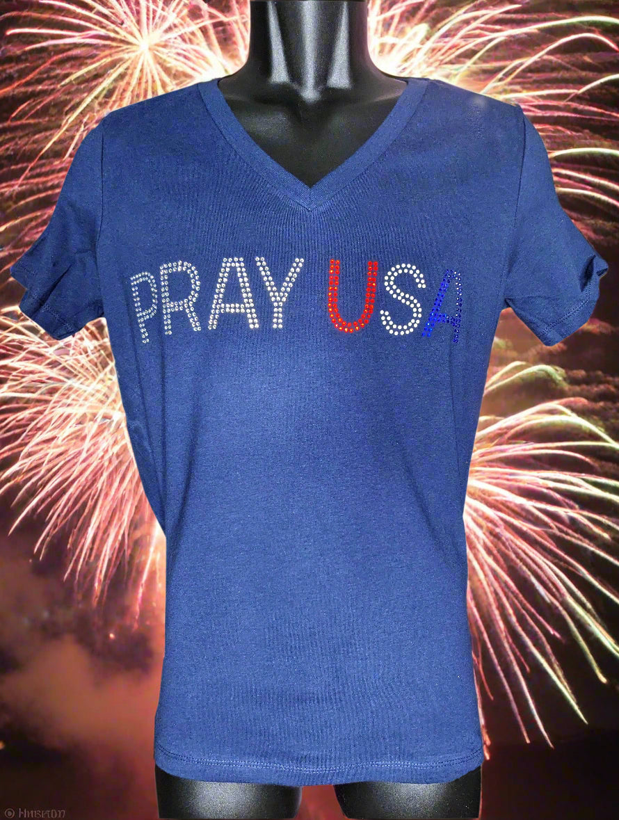 PRAY USA BEAUTIFUL RHINESTONE T SHIRT The Best thing you can do to show up for our Country - Top Drop Viral