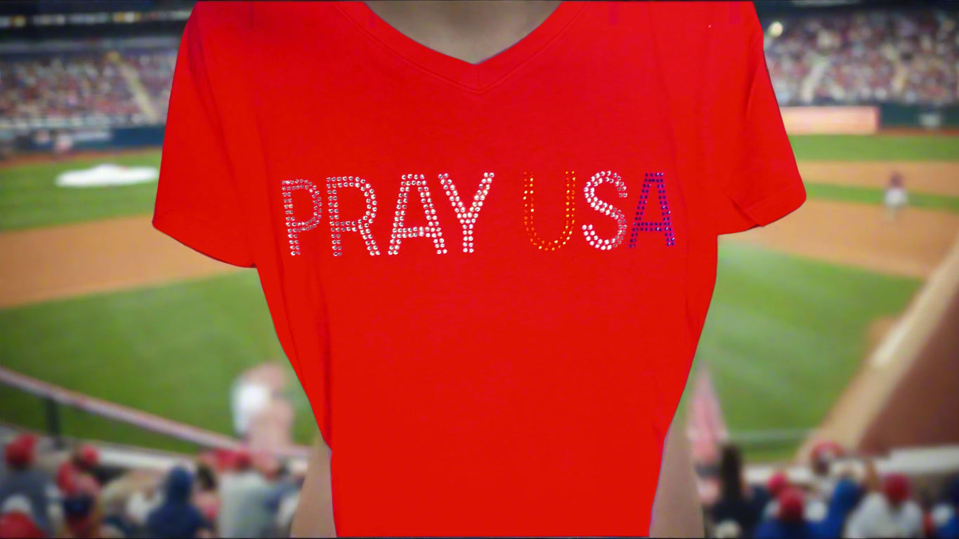 PRAY USA BEAUTIFUL RHINESTONE T SHIRT The Best thing you can do to show up for our Country - Top Drop Viral