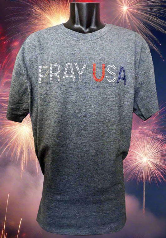PRAY USA BEAUTIFUL RHINESTONE T SHIRT The Best thing you can do to show up for our Country - Top Drop Viral